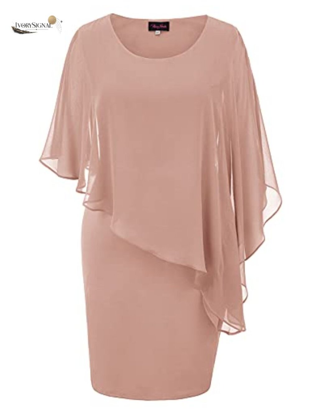 Sleeveless Cape Dress with Chiffon Overlay Sequin Bodycon Pencil Dress